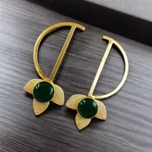 Light Weight Gold Polish Contemporary Earrings | Casual Wear Jewelry - Color: "Green"