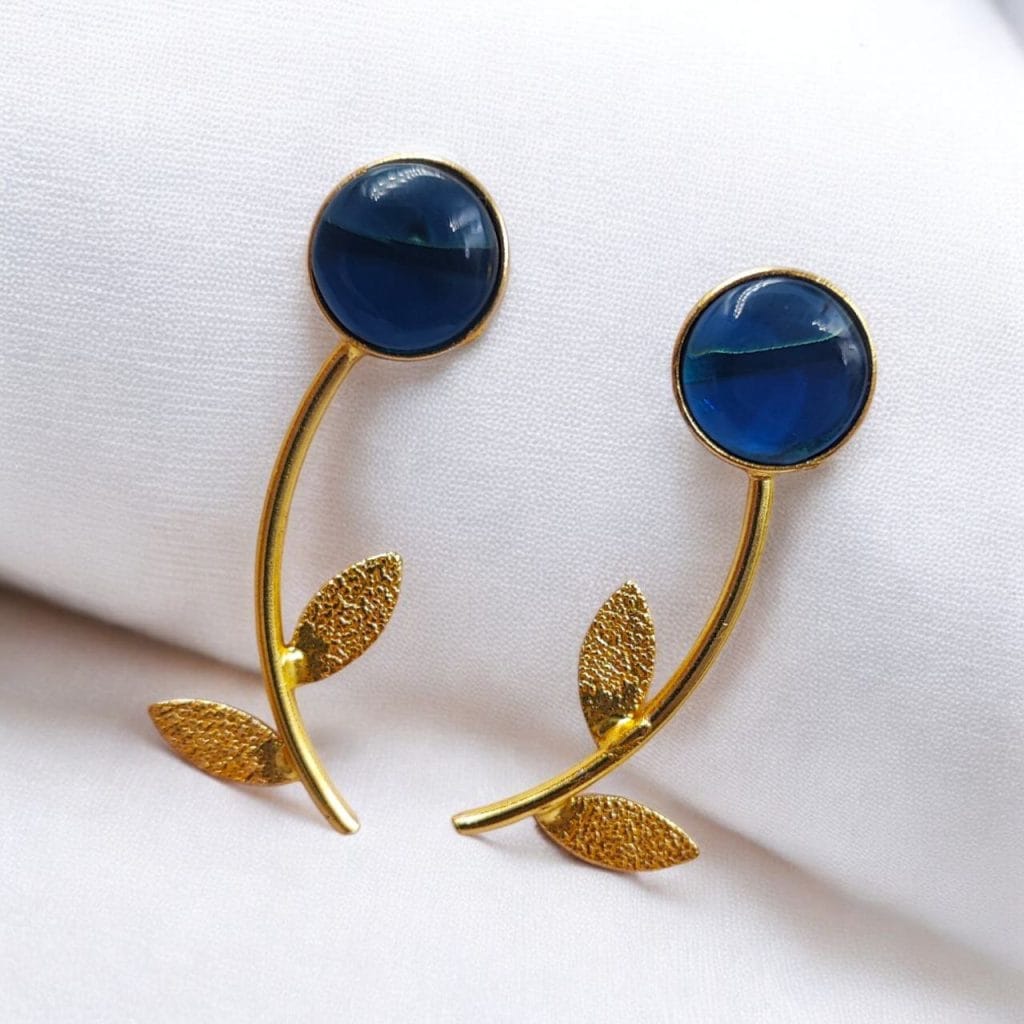 Bulk 446 Flower Style Contemporary Earrings | Best Gold-Plated Premium Jewelry - "Blue"