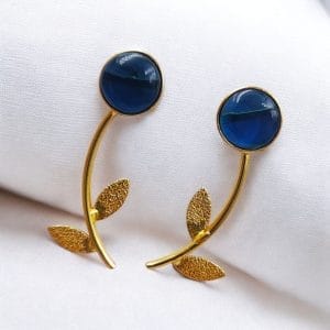 Flower Style Contemporary Earrings | Best Gold-Plated Premium Jewelry - Color: "Blue"