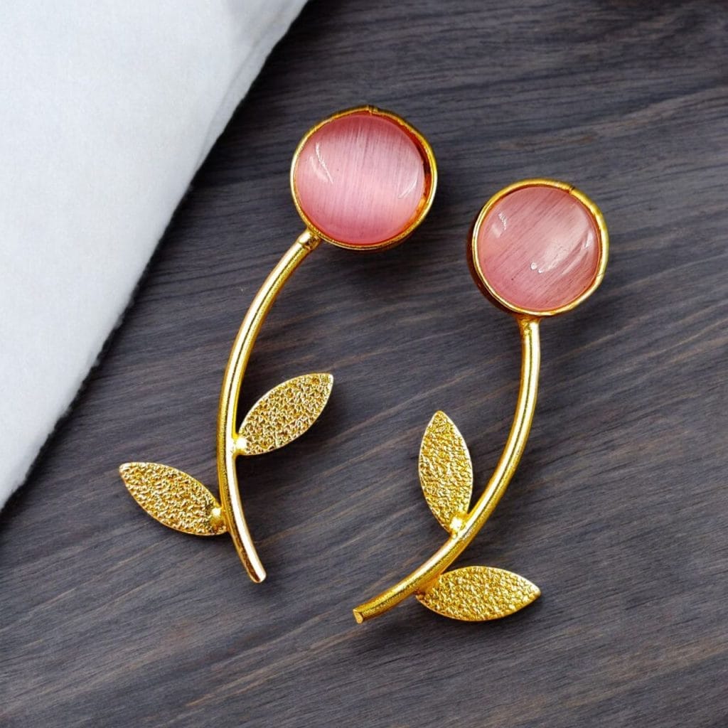 Bulk 448 Flower Style Contemporary Earrings | Best Gold-Plated Premium Jewelry - "Babypink"