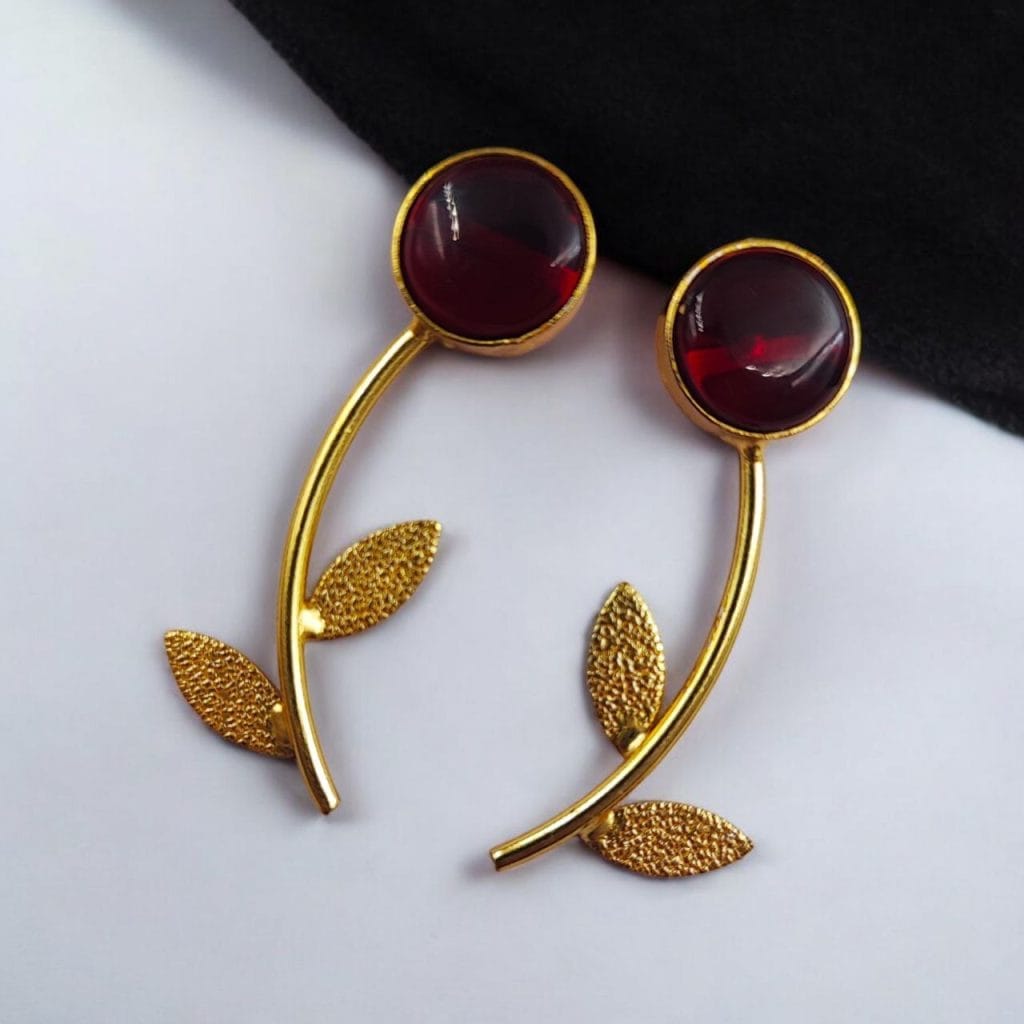 Bulk 450 Flower Style Contemporary Earrings | Best Gold-Plated Premium Jewelry - "Red"