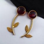 Flower Style Contemporary Earrings | Best Gold-Plated Premium Jewelry - "Red"