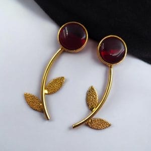Flower Style Contemporary Earrings | Best Gold-Plated Premium Jewelry - Color: "Red"