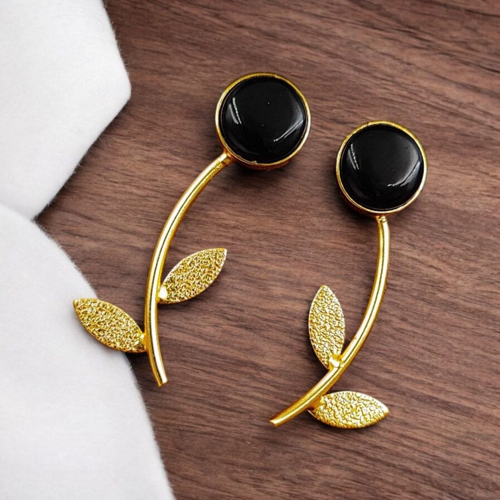 Bulk 452 Flower Style Contemporary Earrings | Best Gold-Plated Premium Jewelry - "Black"