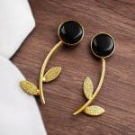 Flower Style Contemporary Earrings | Best Gold-Plated Premium Jewelry - "Black"