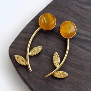 Flower Style Contemporary Earrings | Best Gold-Plated Premium Jewelry - Color: "Yellow"