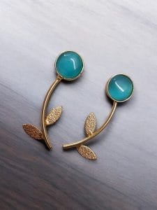Flower Style Contemporary Earrings | Best Gold-Plated Premium Jewelry - Color: "Aqua"