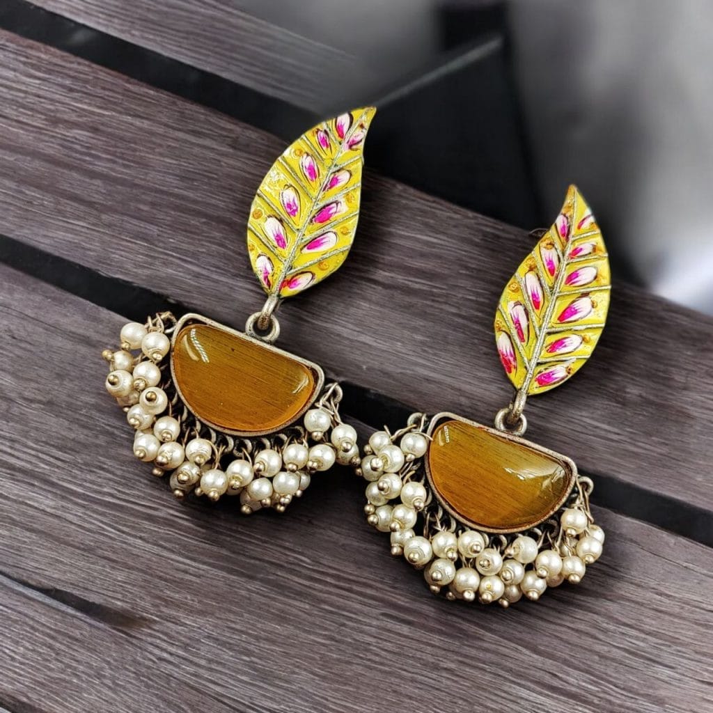 Bulk 396 Handmade Painting Earrings | Adorable Silver Replica Oxidised Stone Jewelry - "Yellow"