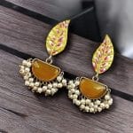 Handmade Painting Earrings | Adorable Silver Replica Oxidised Stone Jewelry - "Yellow"