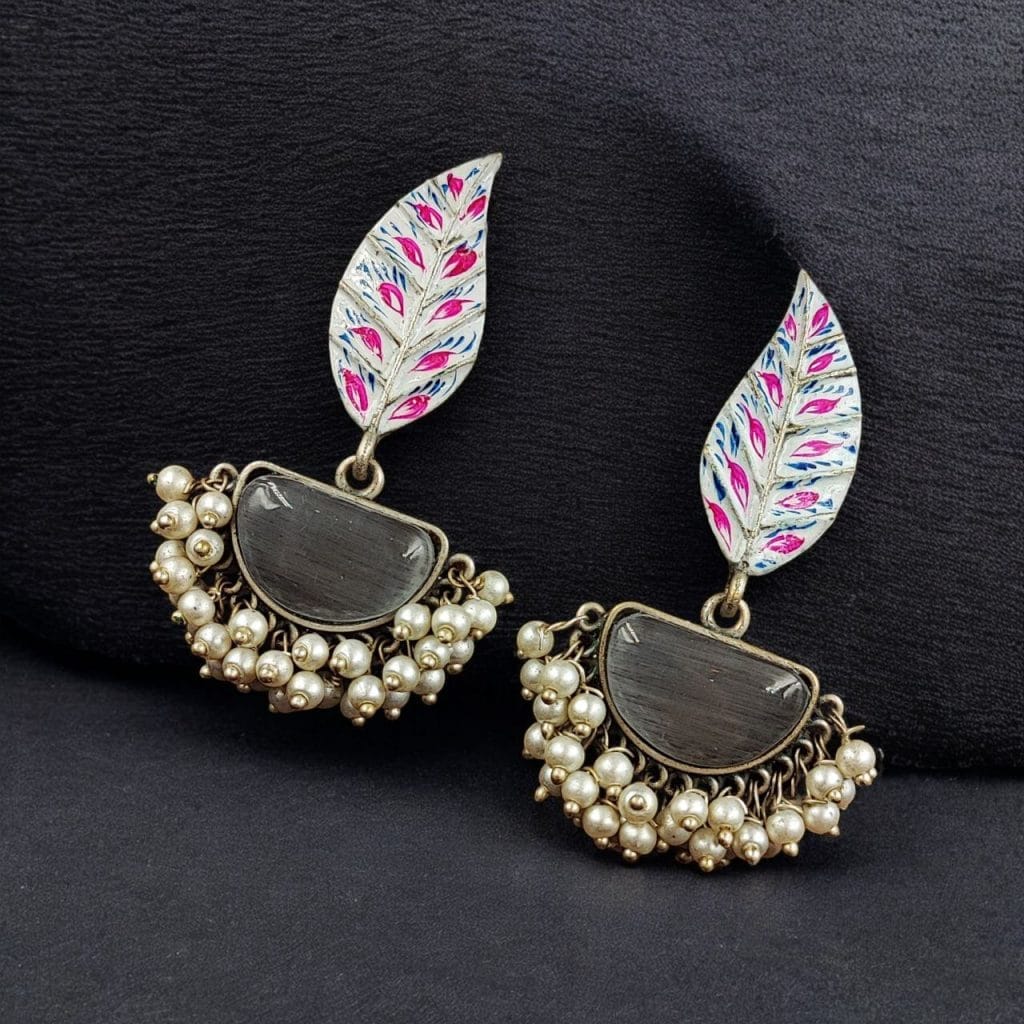 Bulk 394 Handmade Painting Earrings | Adorable Silver Replica Oxidised Stone Jewelry - "Grey"