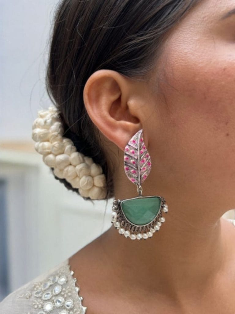 Handmade Painting Earrings | Adorable Silver Replica Oxidised Stone Jewelry