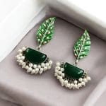 Handmade Painting Earrings | Adorable Silver Replica Oxidised Stone Jewelry - "Green"