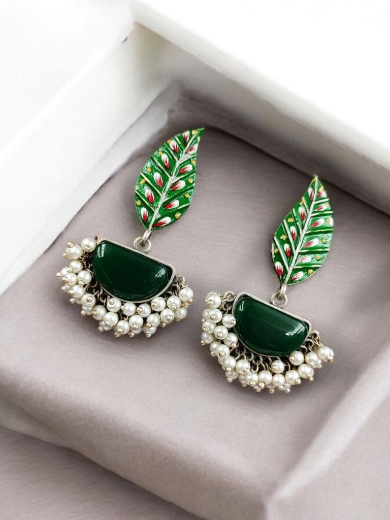 Bulk 392 Handmade Painting Earrings | Adorable Silver Replica Oxidised Stone Jewelry - "Green"