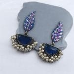 Handmade Painting Earrings | Adorable Silver Replica Oxidised Stone Jewelry - "Blue"