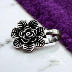 Oxidized Press Nosepin Flower Design – Unique Designer Non-Piercing Nose Ring for Girls