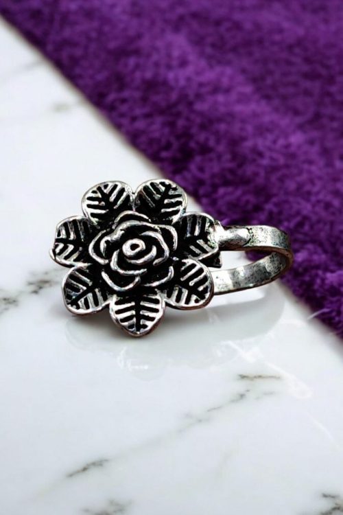 Oxidized Press Nosepin Flower Design – Unique Designer Non-Piercing Nose Ring for Girls