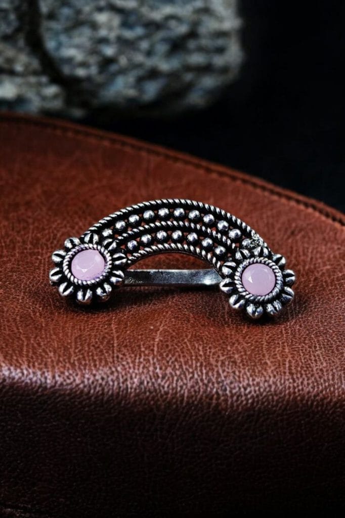 Bulk 352 Marathi Nosepin | Oxidised Maharashtrian Nosepin | Best Non-Piercing Nose ring - "Pink"