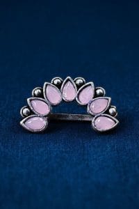 Silver Plated Oxidised Maharashtrian Nath | Affordable Marathi Nosepin For Girls - Color: "Babypink"