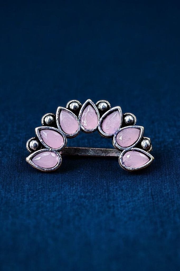 Bulk 358 Silver Plated Oxidised Maharashtrian Nath | Affordable Marathi Nosepin For Girls - "Babypink"