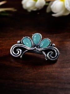 Silver Plated Marathi Nath | Best Press Nosepin in Maharashtrian Style - Color: "Mint"