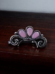 Silver Plated Marathi Nath | Best Press Nosepin in Maharashtrian Style - Color: "Babypink"