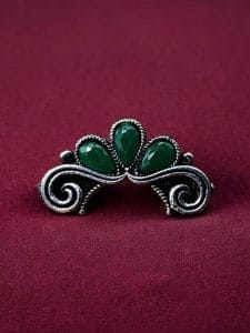 Silver Plated Marathi Nath | Best Press Nosepin in Maharashtrian Style - Color: "Green"