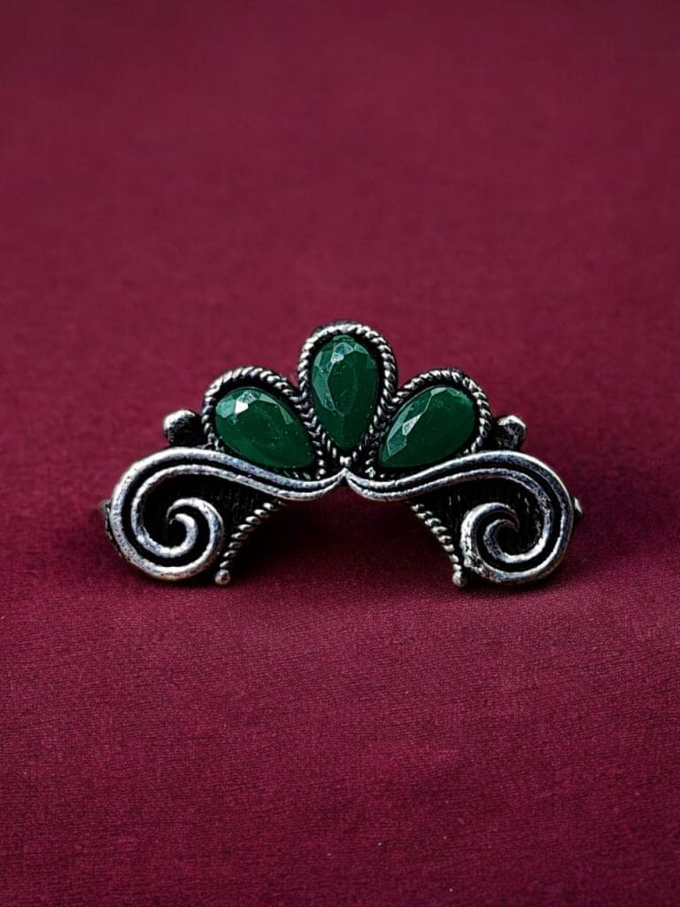 Bulk 348 Silver Plated Marathi Nath | Best Press Nosepin in Maharashtrian Style - "Green"