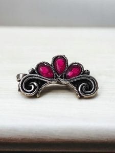 Silver Plated Marathi Nath | Best Press Nosepin in Maharashtrian Style - Color: "Pink"