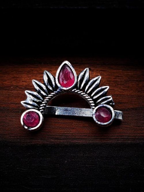 Marathi Nath | Oxidised Silver Plated Press Nosepin For Girls