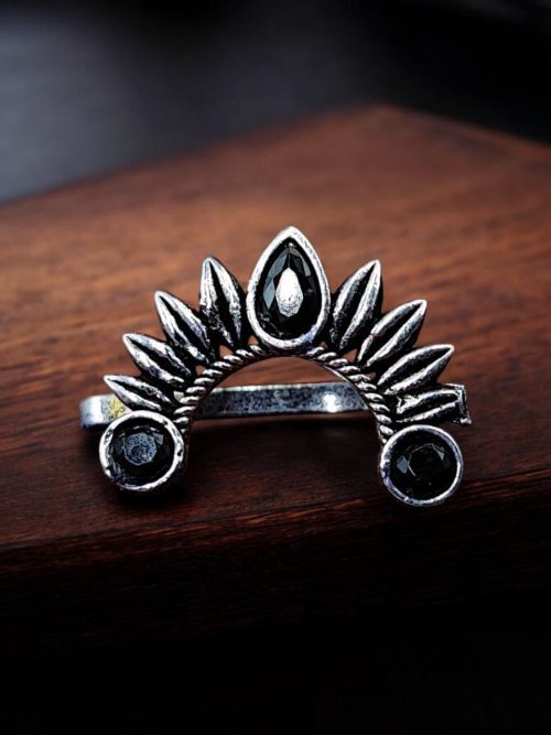 Marathi Nath | Oxidised Silver Plated Press Nosepin For Girls
