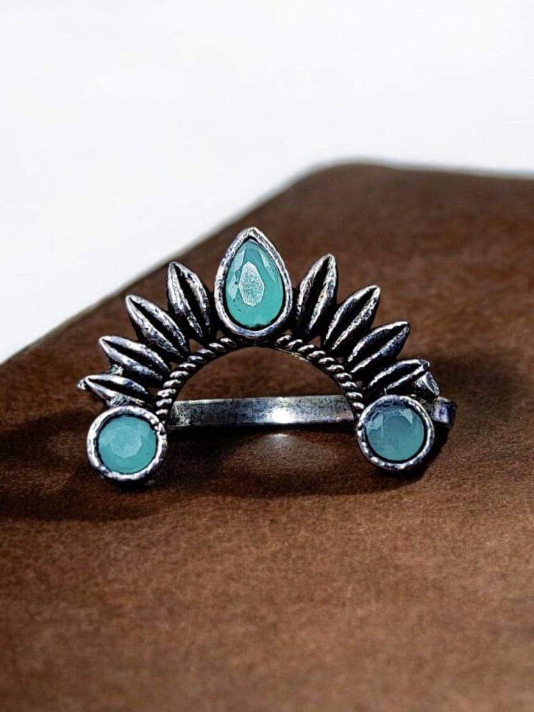 Bulk 338 Marathi Nath | Unique Oxidised Silver Plated Press Nosepin For Girls - "Mint"