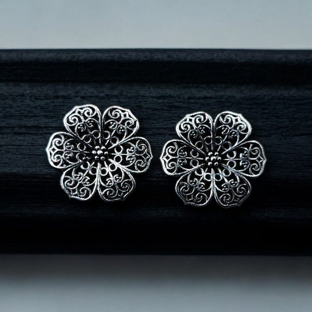 Oxidised Flower Stud Earrings | Best Light Weight Jewelry