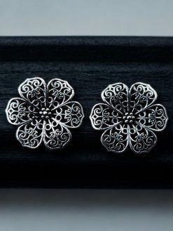 Oxidised Flower Stud Earrings | Best Light Weight Jewelry