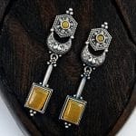 Traditional Silver Replica Earrings | Best Oxidized Dangler Stone Earring - "Yellow"