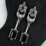 Traditional Silver Replica Earrings | Best Oxidized Dangler Stone Earring - "Black"