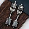 Traditional Silver Replica Earrings Oxidized Dangler Stone Earring