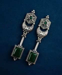 Traditional Silver Replica Earrings Oxidized Dangler Stone Earring