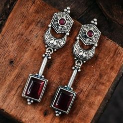Traditional Silver Replica Earrings Oxidized Dangler Stone Earring