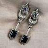 Traditional Silver Replica Earrings Oxidized Dangler Stone Earring