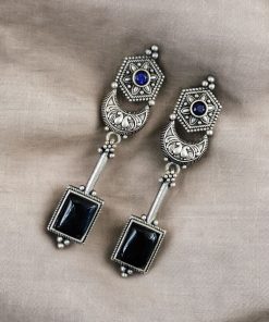 Traditional Silver Replica Earrings Oxidized Dangler Stone Earring