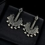 Vintage look Silver Replica Earrings | Adorable Boho Inspire Oxidized Dangler Studs - "Black"