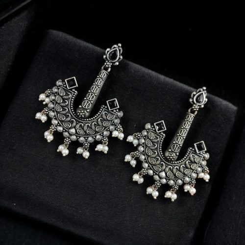 Vintage look Silver Replica Earrings | Boho Inspire Oxidized Dangler Studs