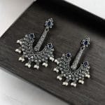 Vintage look Silver Replica Earrings | Adorable Boho Inspire Oxidized Dangler Studs - "Blue"