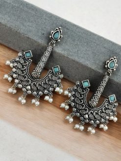 Vintage look Silver Replica Earrings | Boho Inspire Oxidized Dangler Studs