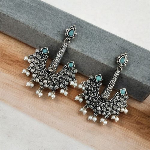 Vintage look Silver Replica Earrings | Boho Inspire Oxidized Dangler Studs