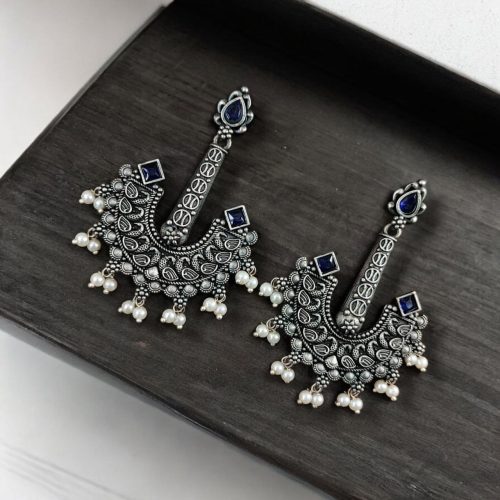 Vintage look Silver Replica Earrings | Boho Inspire Oxidized Dangler Studs