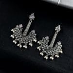 Vintage look Silver Replica Earrings | Adorable Boho Inspire Oxidized Dangler Studs - "Babypink"