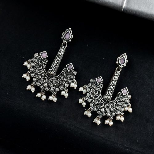 Vintage look Silver Replica Earrings | Boho Inspire Oxidized Dangler Studs