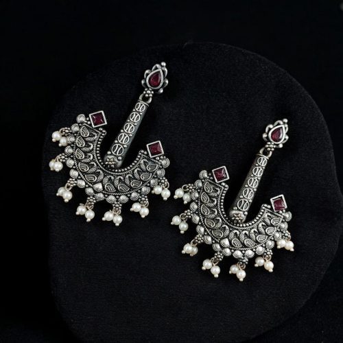 Vintage look Silver Replica Earrings | Boho Inspire Oxidized Dangler Studs