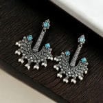Vintage look Silver Replica Earrings | Adorable Boho Inspire Oxidized Dangler Studs - "Aqua"